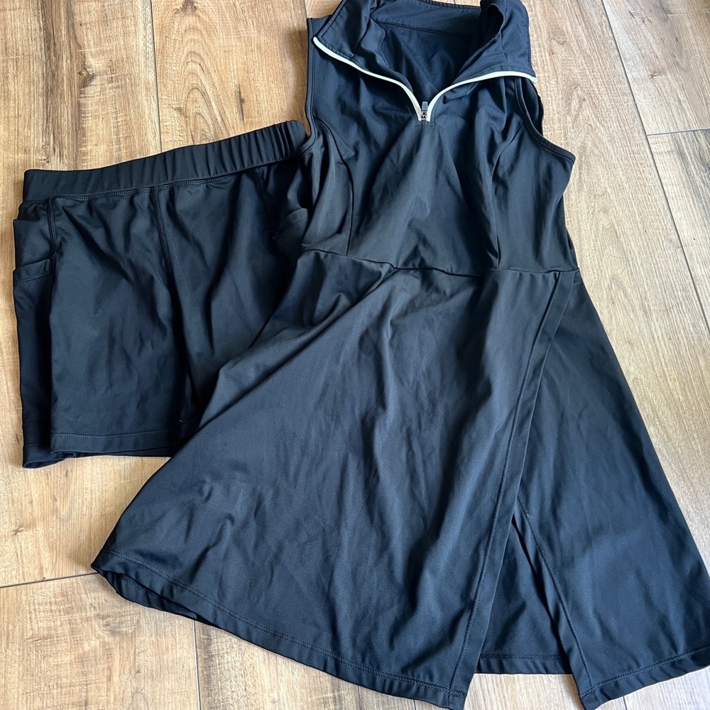 Black Sleeveless Tennis Zip-Up Dress